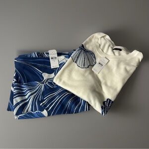 NWT Ann Taylor Blue and White Floral Skirt & Sweater Set